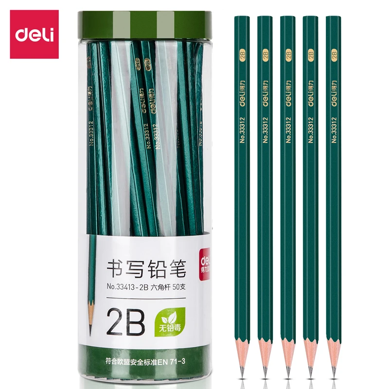 

Deli 50pc/Lot Wooden Pencil Set HB/2B Sketch Lead Pen lápices Stationery Writing Drawing for School Kids Student Painting