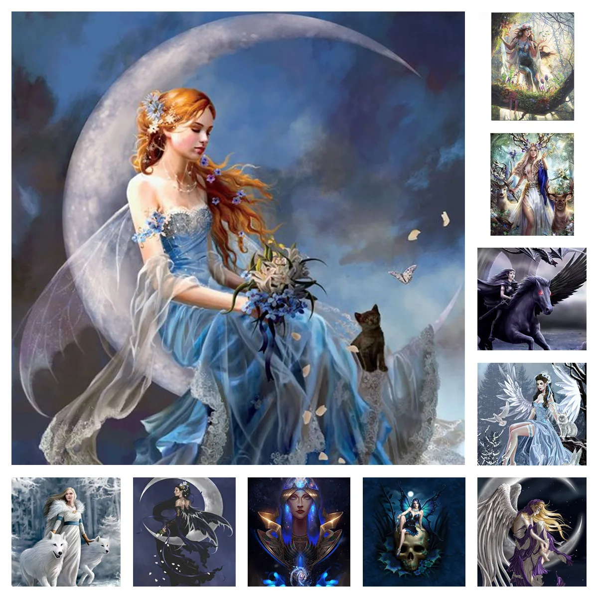 Картина сделай сам круглая квадратная Алмазная вышивка с Луной крестиком