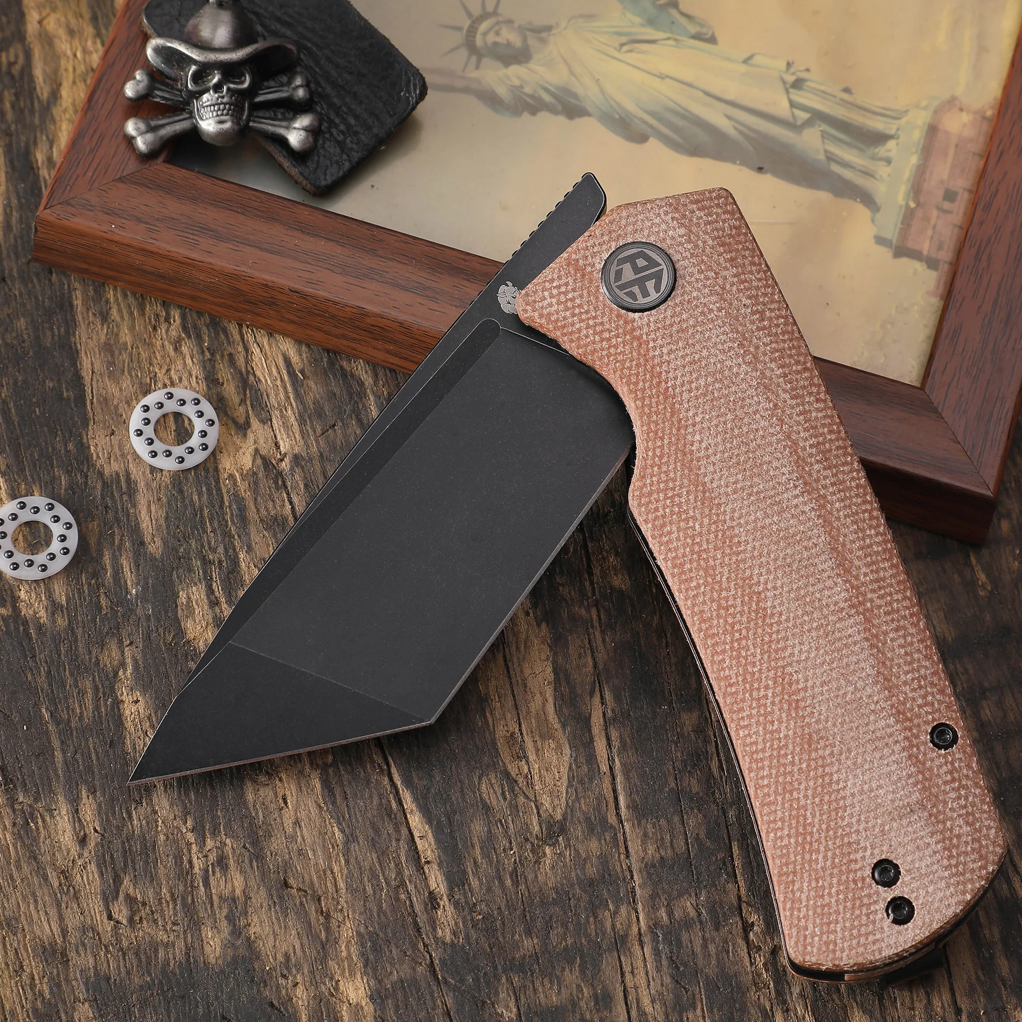 Petrified Fish PFP01T K110 Steel Blade Ceramics Ball Bearings Folding Knife Flax Handle Outdoor Hunting EDC Pocket Tools |