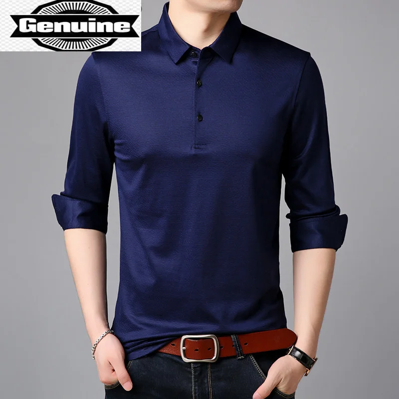 

Мужская хлопковая рубашка с отложным воротником, повседневная Однотонная рубашка из натурального шелка с длинными рукавами, весна 2023