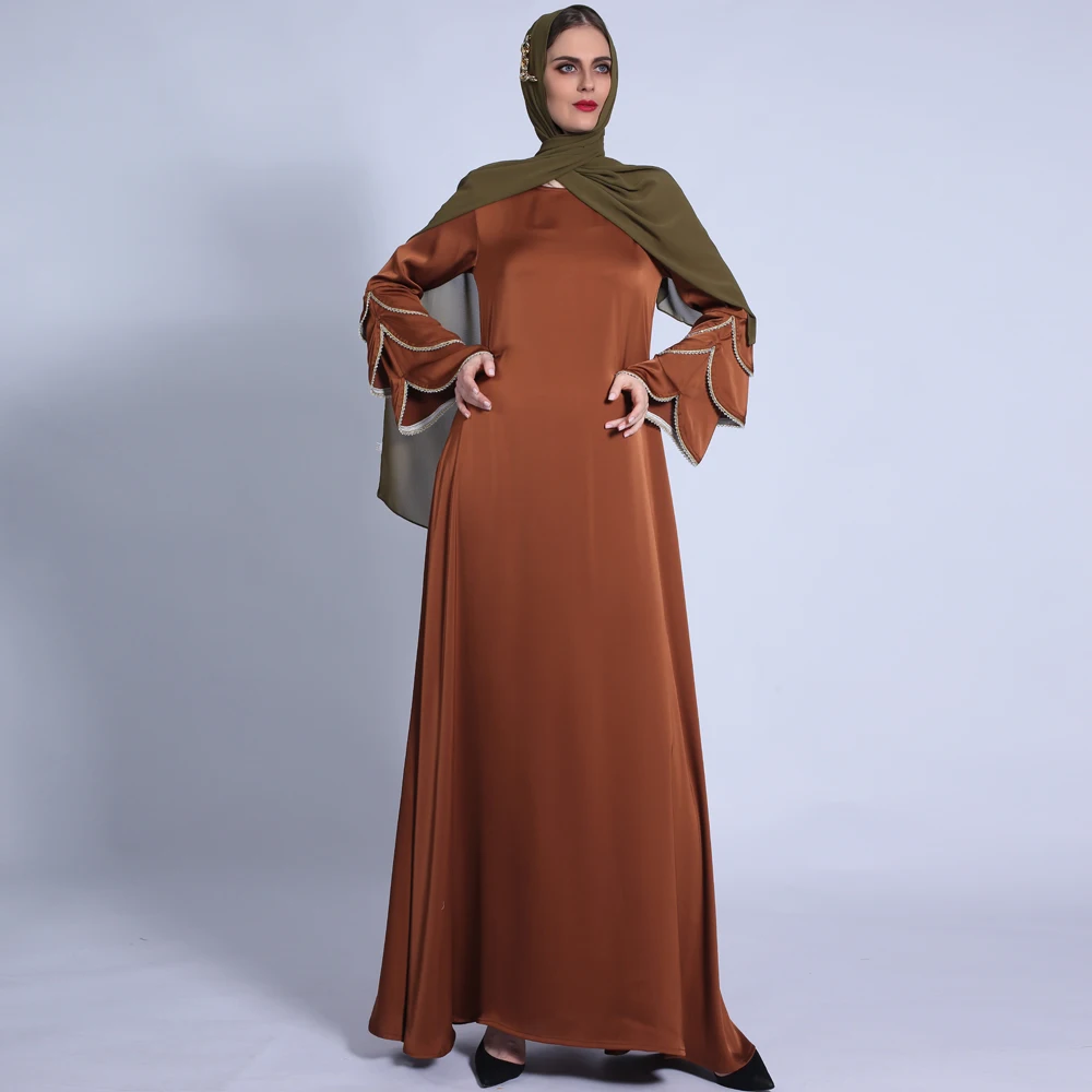 Female Matte Abaya Skirt with Sashes Dubai Turkish Fashion Flare Sleeve Kaftan Jilbab for Women Muslim Evening Dress Ball Gown