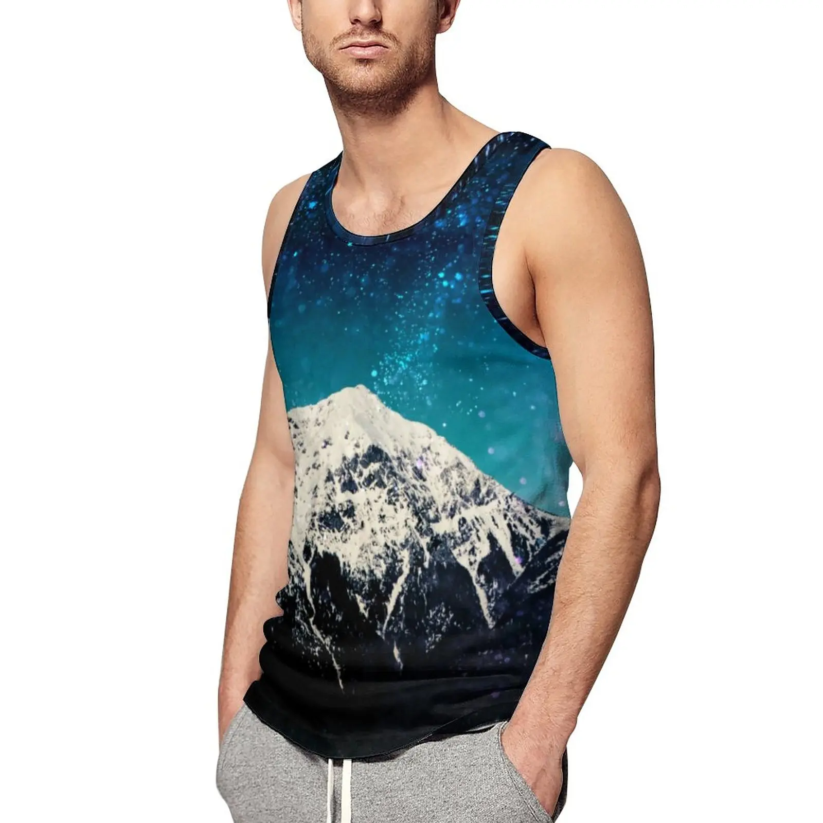 

Galaxy Mountain Summer Tank Top Starry Space Print Bodybuilding Tops Male Printed Trendy Sleeveless Vests Large Size