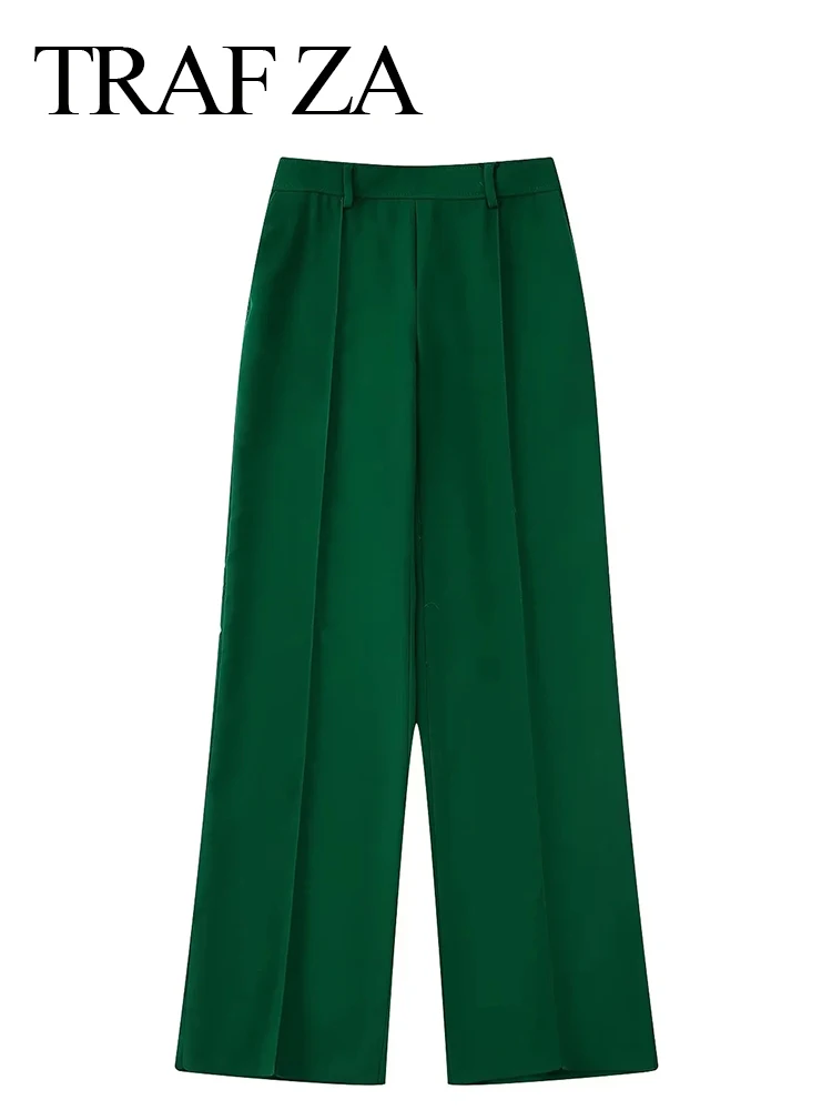 

TRAF ZA 2022 Women's Vintage Elegant High Waist Side Zip Female Trousers Soild Fashion With Topstitching Straight Pants Mujer