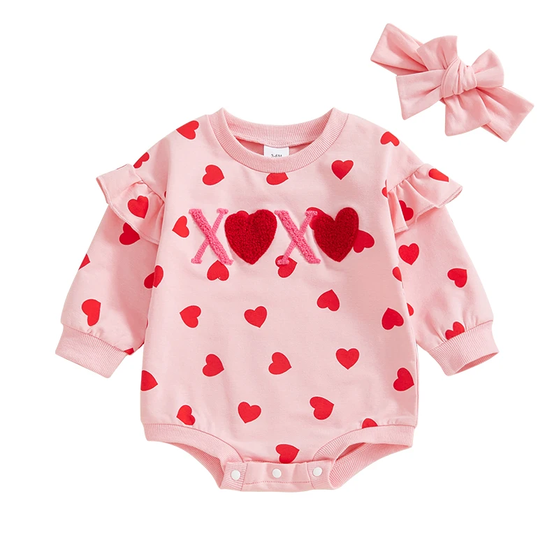 Наряд на День Святого Валентина для маленьких девочек комбинезон с длинными