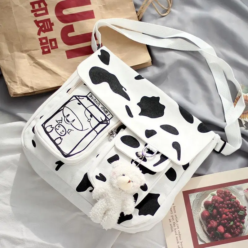 

Korean Version of The College Wind Cow Canvas Bag Literary Ins Wind Japanese System Harajuku Girl Messenger Bag Crossbody Bag