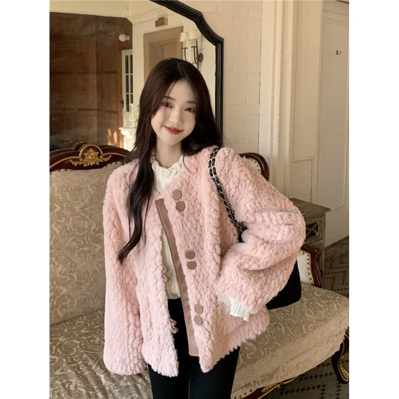 Gentle Hairy Coat Winter 2022 New Thickened Design Sense Loose Long-Sleeved Cotton Clothes Cotton Clothes