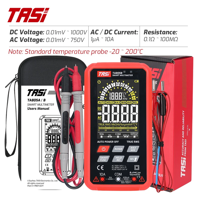 

Цифровой мультиметр TASI TA805A/B, высокоточный Интеллектуальный вольтметр с функцией беспроводной зарядки, для проверки напряжения, AC/DC/NCV
