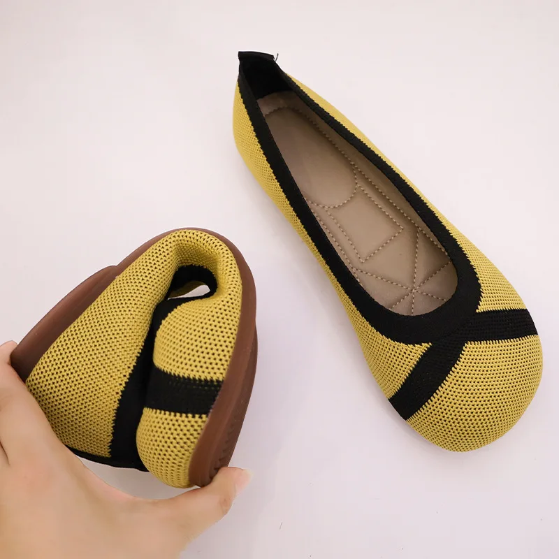 

Round Toe Knitted Shoes Summer New Style Breathable Soft Sole Flat Women's Shoes Sneakers Women Ballet Flats Lolita Shoes