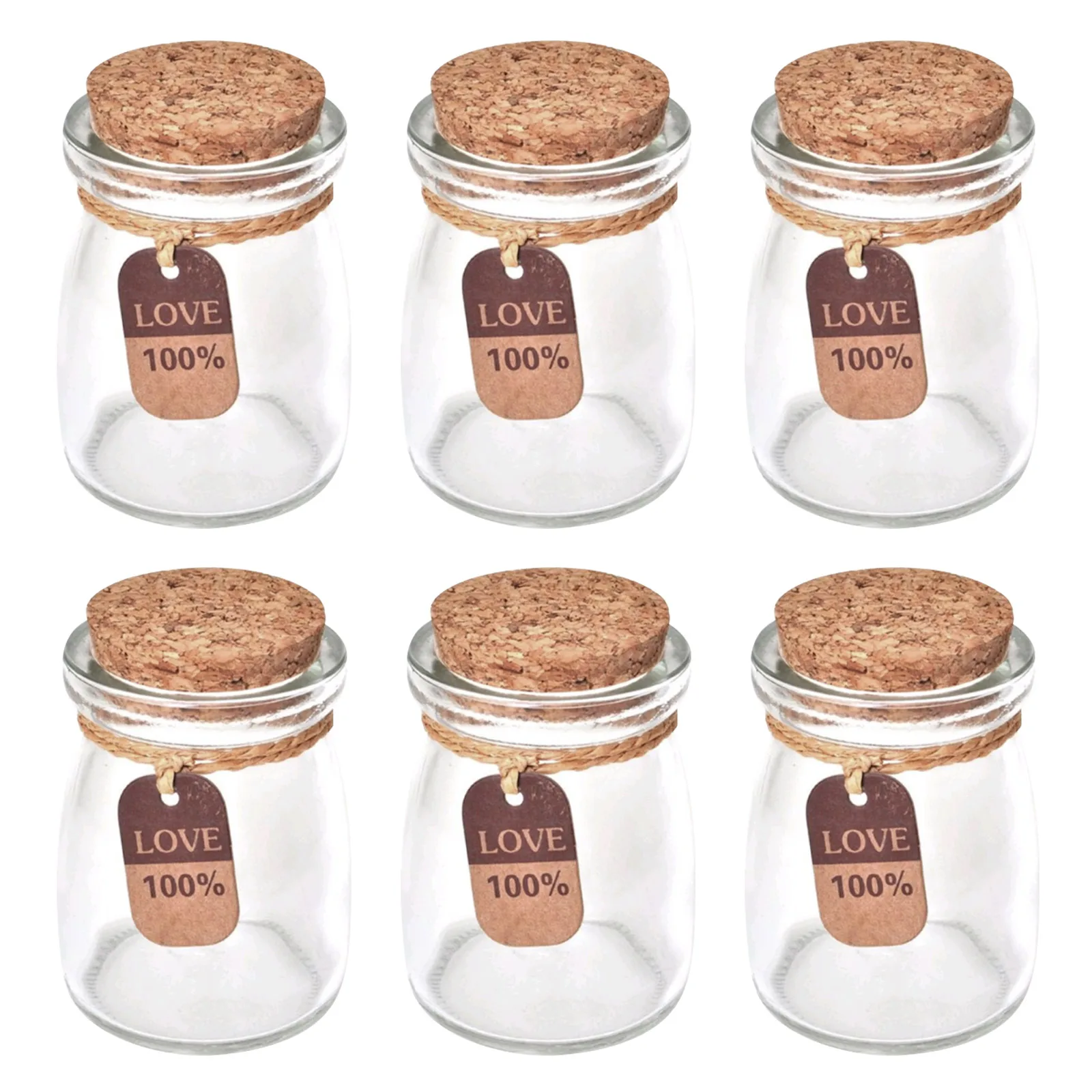 6PCS Mini Glass Yogurt Pudding Jars Containers with Cork Lids Labels Strings for Food Storage Wedding Party Favors Decorations