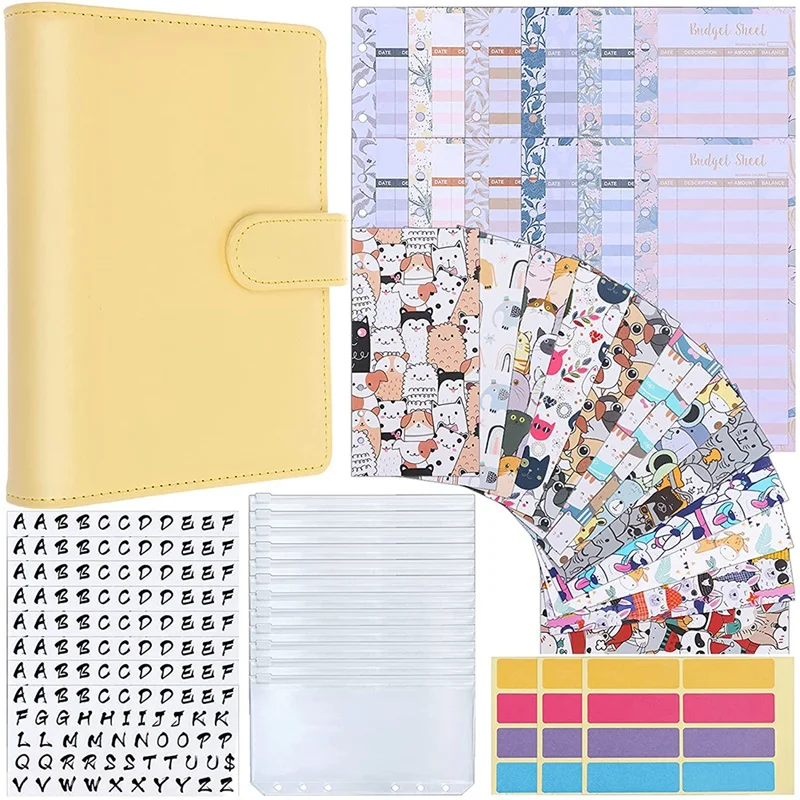 

PU Budget Binder Cash Organizer, Expense Budget Sheets,A6 PVC Bags Alphabet Stickers For Daily Money Planner Uses
