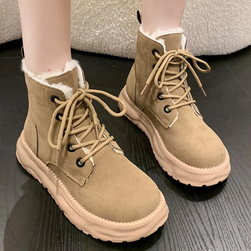 

Round Toe Women's Rubber Boots Winter Shoes Luxury Designer Lace Up Boots-Women Fashion Rock Ankle 2022 Ladies Lace-Up