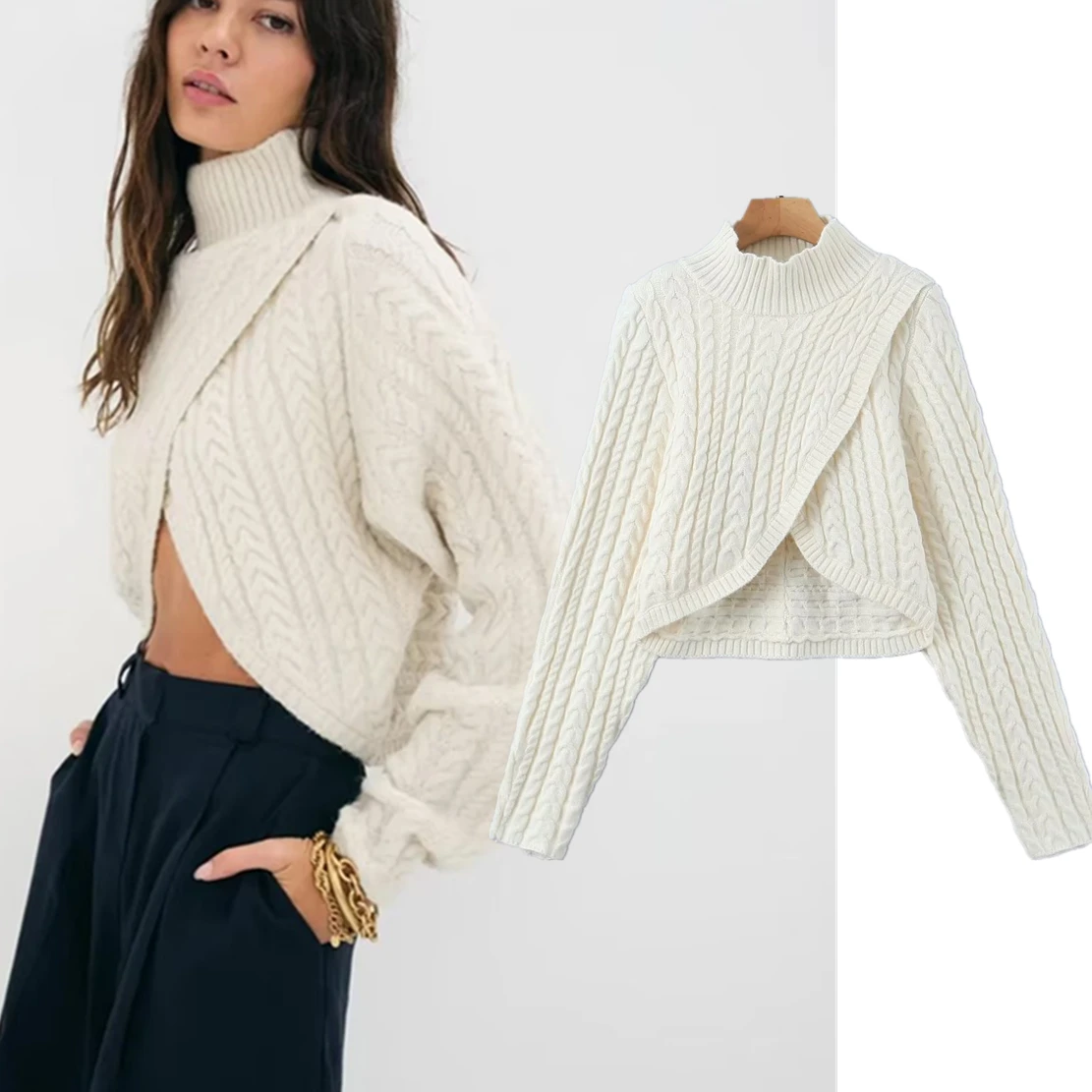 

Jenny&Dave Ins Blogger Vintage Turtleneck Knitwear Asymmetry Sexy Short Tops Sweaters Women