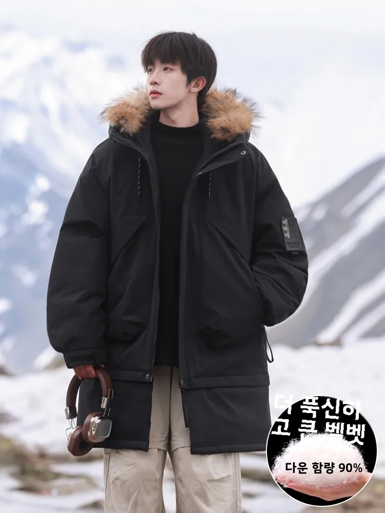 Пуховик-карго с меховым воротником и капюшоном мужская зимняя утолщенная куртка