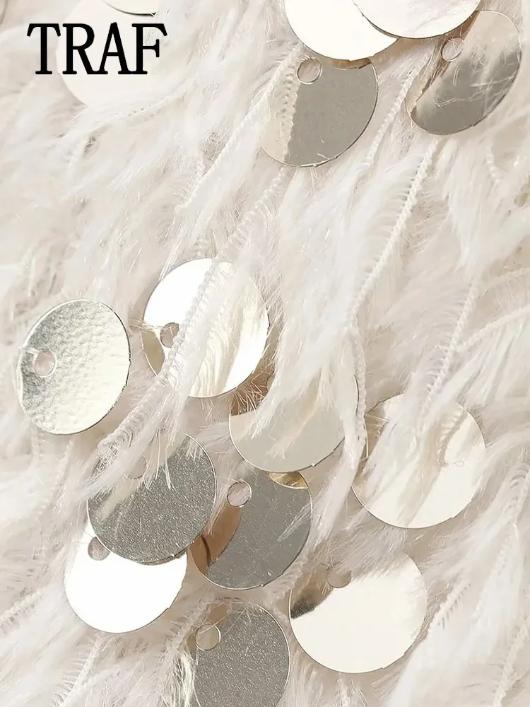 TRAF женский свитер пуловеры элегантный с перьями и блестками 2024 осень-зима