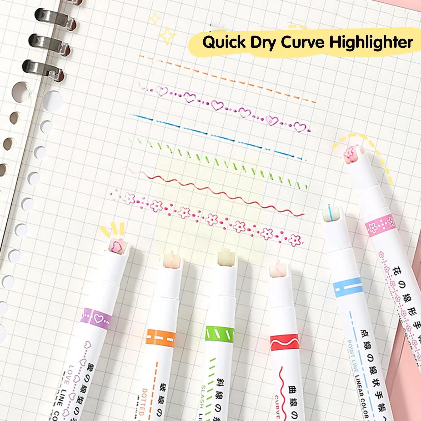 

6 Colors/box Flower Contour Pen Highlighter Wave Pen Curve Stationery Cute Fluorescent Pen Kawaii Marker Art Japanese Marke M8d6