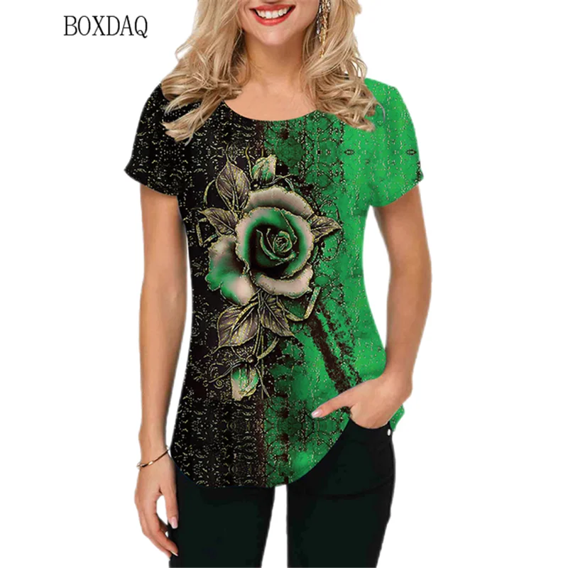 Женская футболка с коротким рукавом круглым вырезом и 3D-принтом