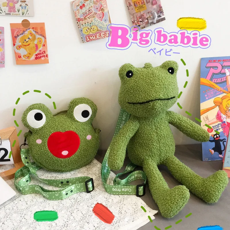 

Cute Frog Plush Bag Plush Animal Doll Messenger Shoulder Bag Backpack Coin Purse Wallet Side Bag for Children Girls 2022 New