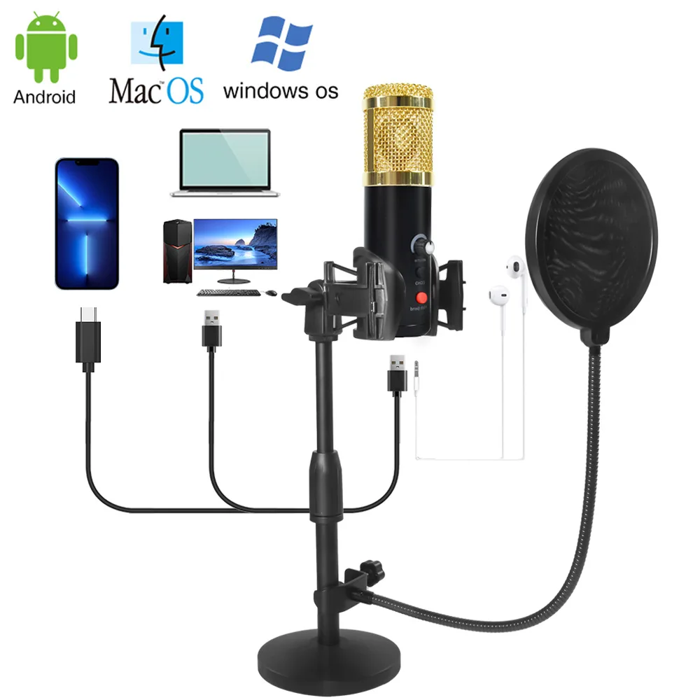 

USB Microphone Kit Professional Podcast Condenser Mic For PC Karaoke Youtube Studio Recording microfone K3 For PC Computer