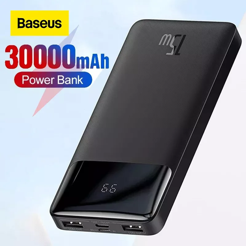 

NEW2023 Baseus Power Bank Portable Charger 30000mAh External Battery PD 15W Fast Charging Pack Powerbank For Phone Xiaomi mi Pov