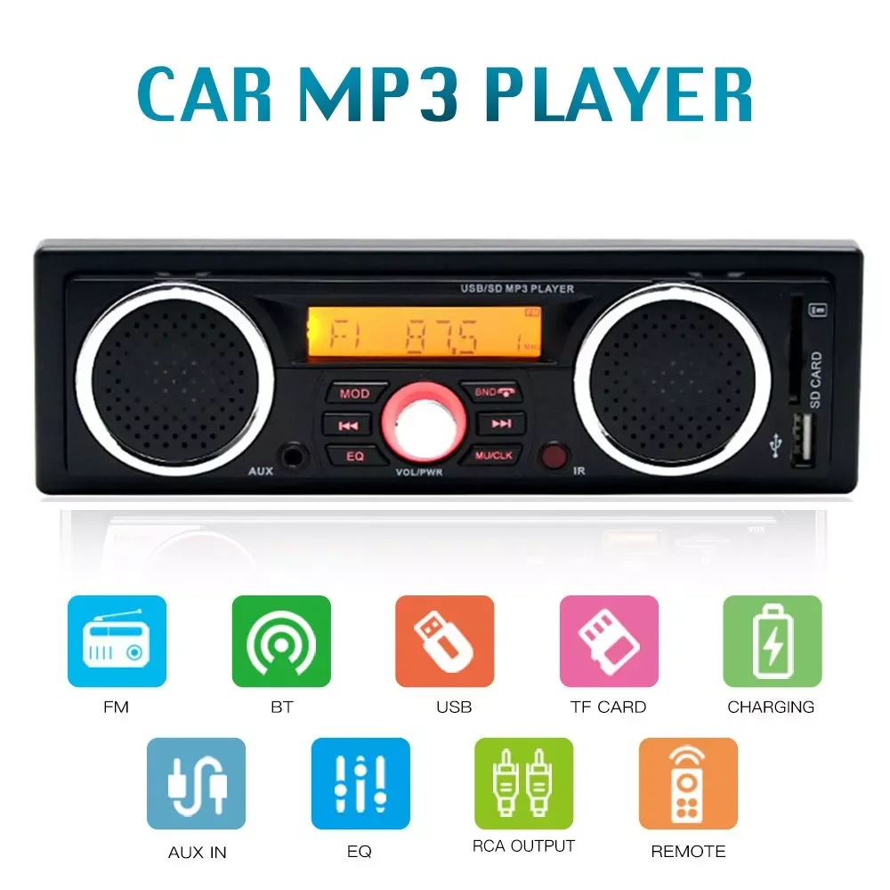 

NEW2023 1 Din Car Radio MP3 Player Stereo Multimedia Player In-Dash Bluetooth Hands-free AUX/FM Radio 3 Speakers