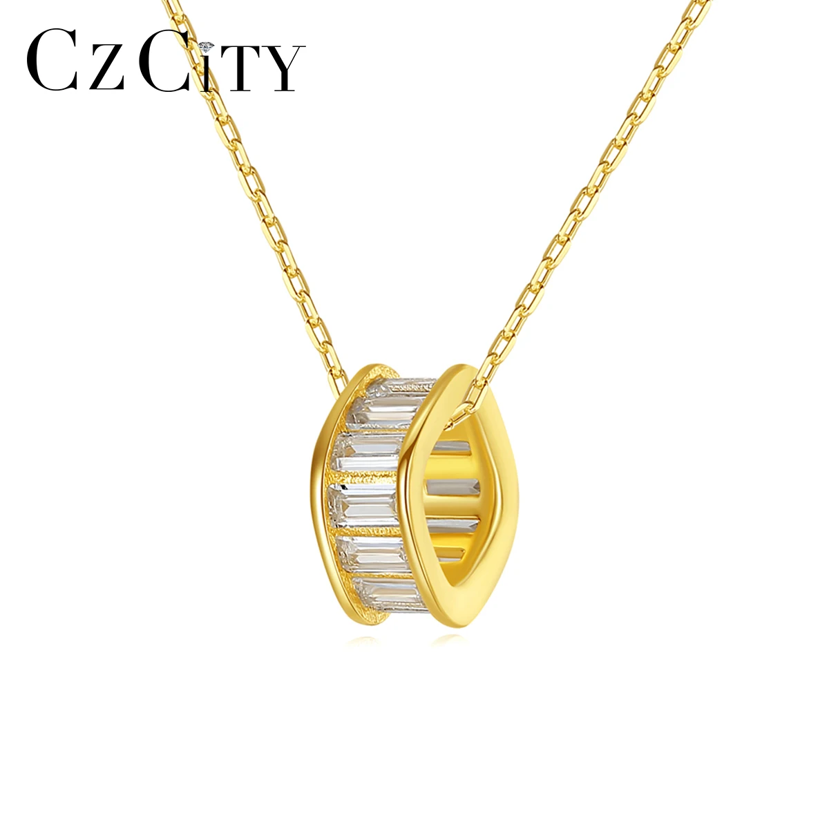 

CZCITY 925 Sterling Silver necklace for women Dating Party 2020 Fashion wheel-Shape Clear CZ Stone Jewelry Christmas Gift SE-480