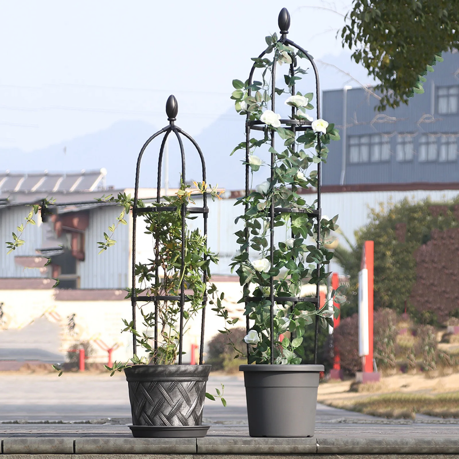 Torre obelisco para jardín, enrejado de Metal para plantas, soporte de flores para plantas trepadoras, vides, rosas, revestimiento de PE, marco de acero para exteriores