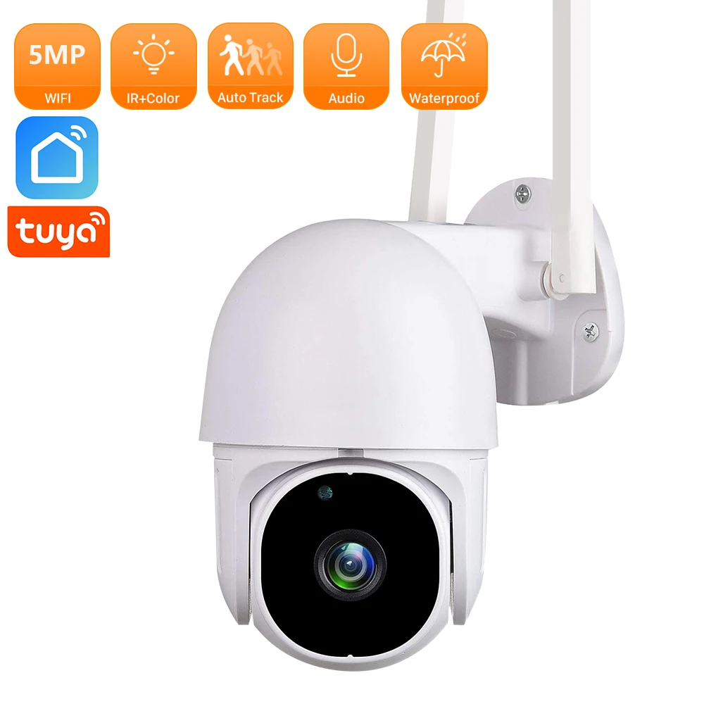 

Уличная Ptz-камера 5MP Tuya с двухсторонним аудио, мини Wi-Fi камера с автослежением, камера безопасности для дома Smart life Max 128G карта, камера