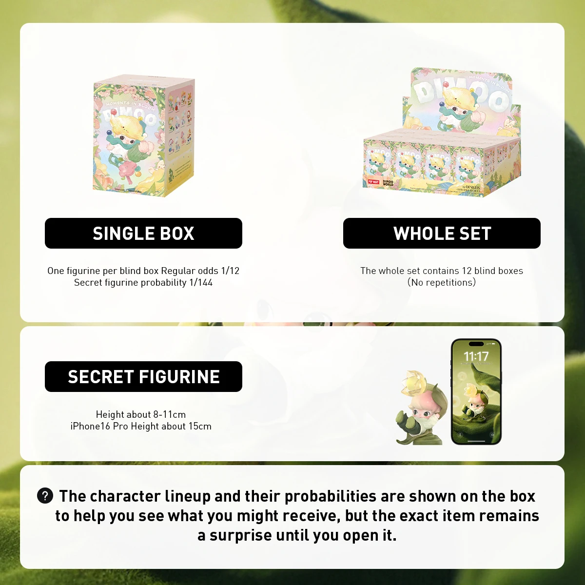 Фото 【EU】POP MART DIMOO Серия фигурок Moments in Bloom, 1 шт./12 шт., коллекционная фигурка в слепой коробке, милая игрушка №4