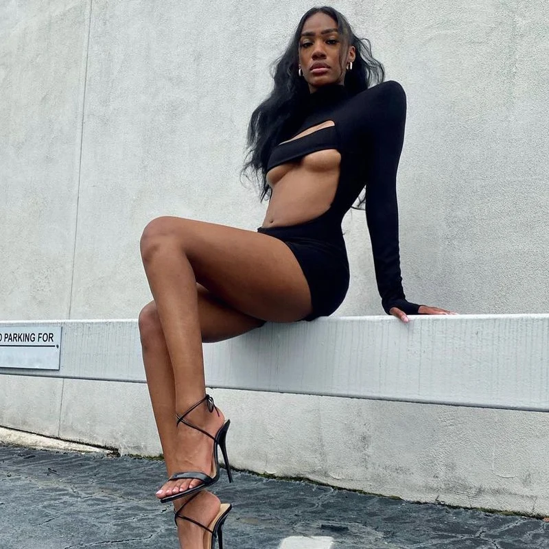 

Slim Hollow Out Turtleneck Sexy Playsuit Summer Fall Clothing StreetwearNEW 2022 Spring Women Zipper Long Sleeves Fashion
