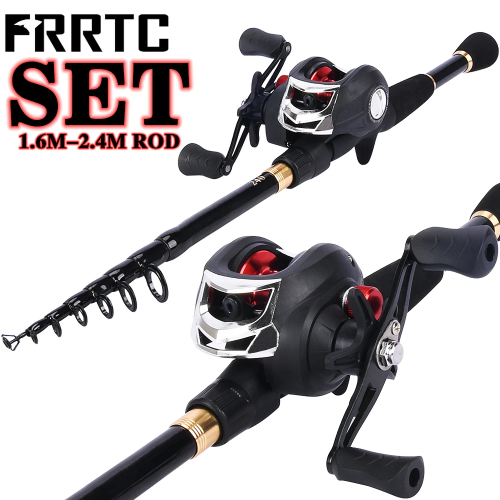 Fishing Combo 1.6M-2.4M Telescopic Fishing Rod with 19+1BB Baitcasting Fishing Reel for Freshwater or Saltwater Travel Fishing