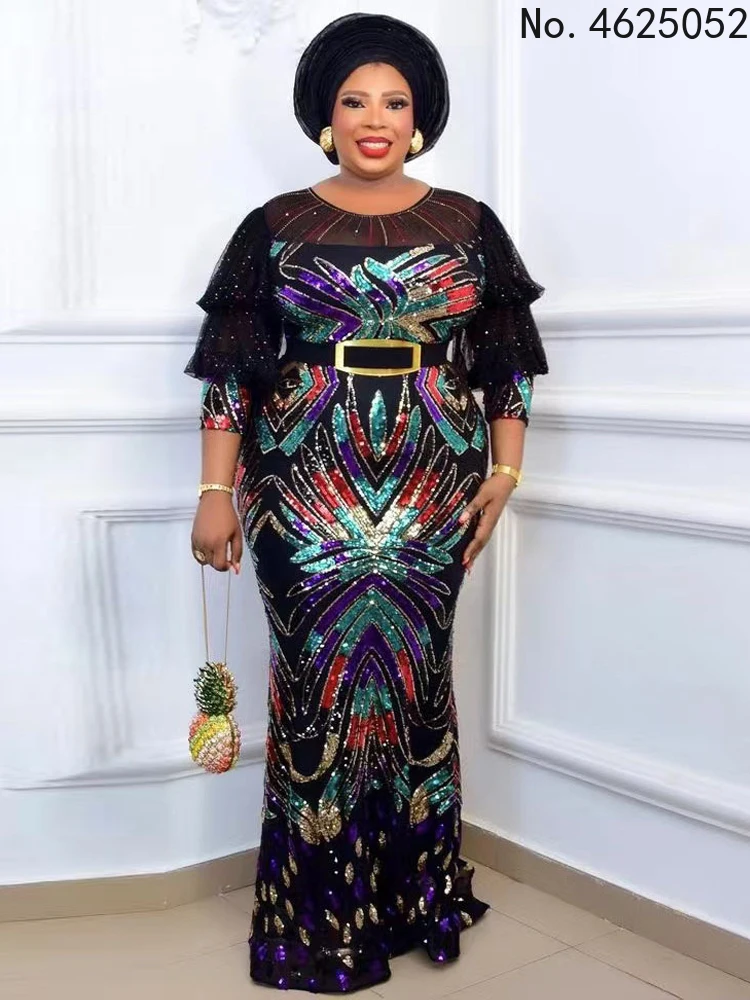 

Новинка 2022, роскошные африканские платья с блестками, женское облегающее платье с юбкой-годе, вечернее платье для свадебной вечеринки, Афри...