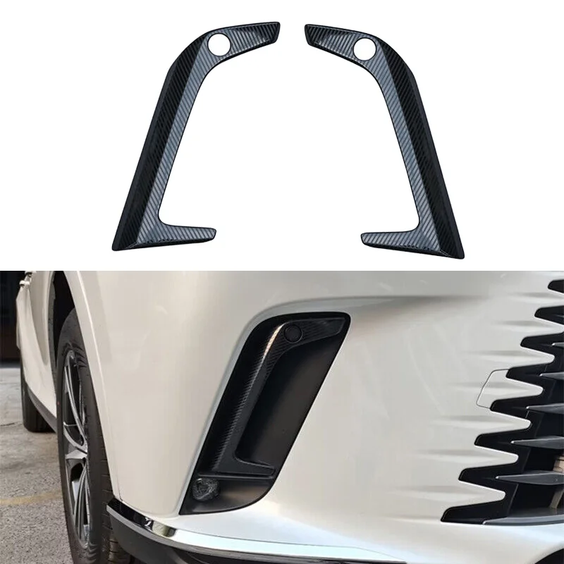 1 Pair Front Bumper Fog Light Trim Cover Fit for Lexus RX 350 350h 500h 2023 2024 Black Carbon Fiber Style Plastic