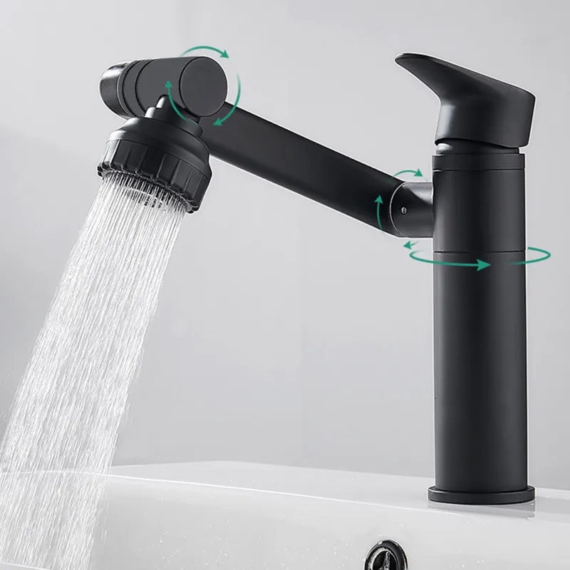 

Multifunction Bathroom Sink Faucet Hot Cold Water Mixer Crane Antique Bronze Deck Mounted Universal Water Taps