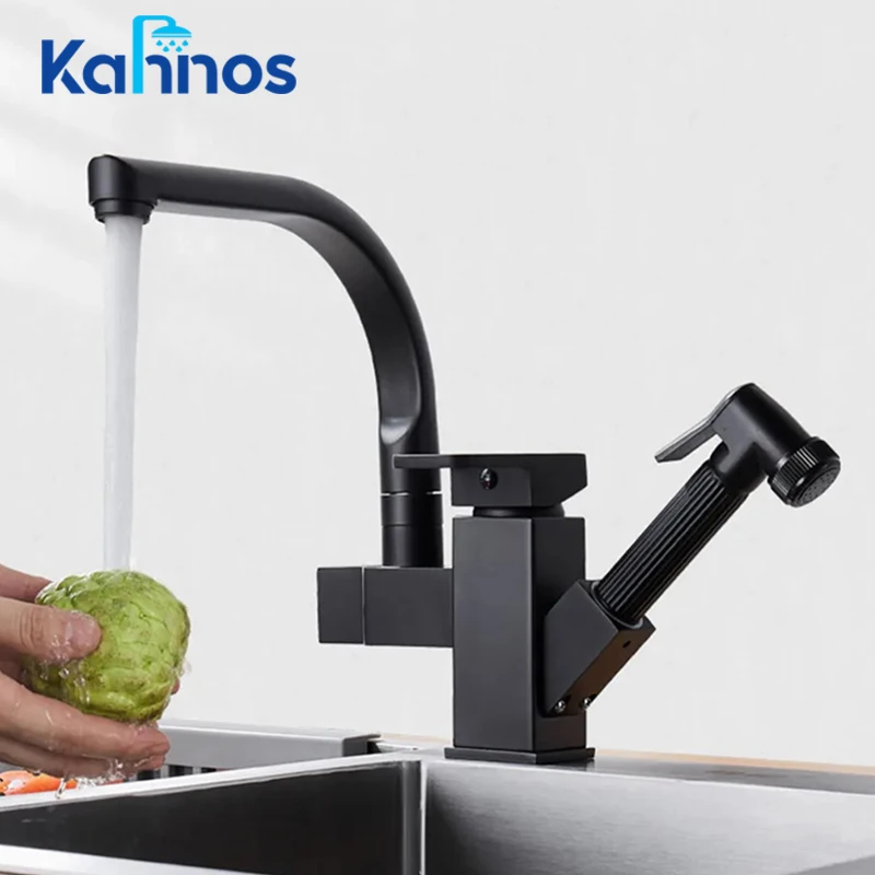 

Pull Out Kitchen Faucet 2 Mode Hot Cold Water Mixer Tap With High Pressure Sprayer 360 Rotating Deck Mounted