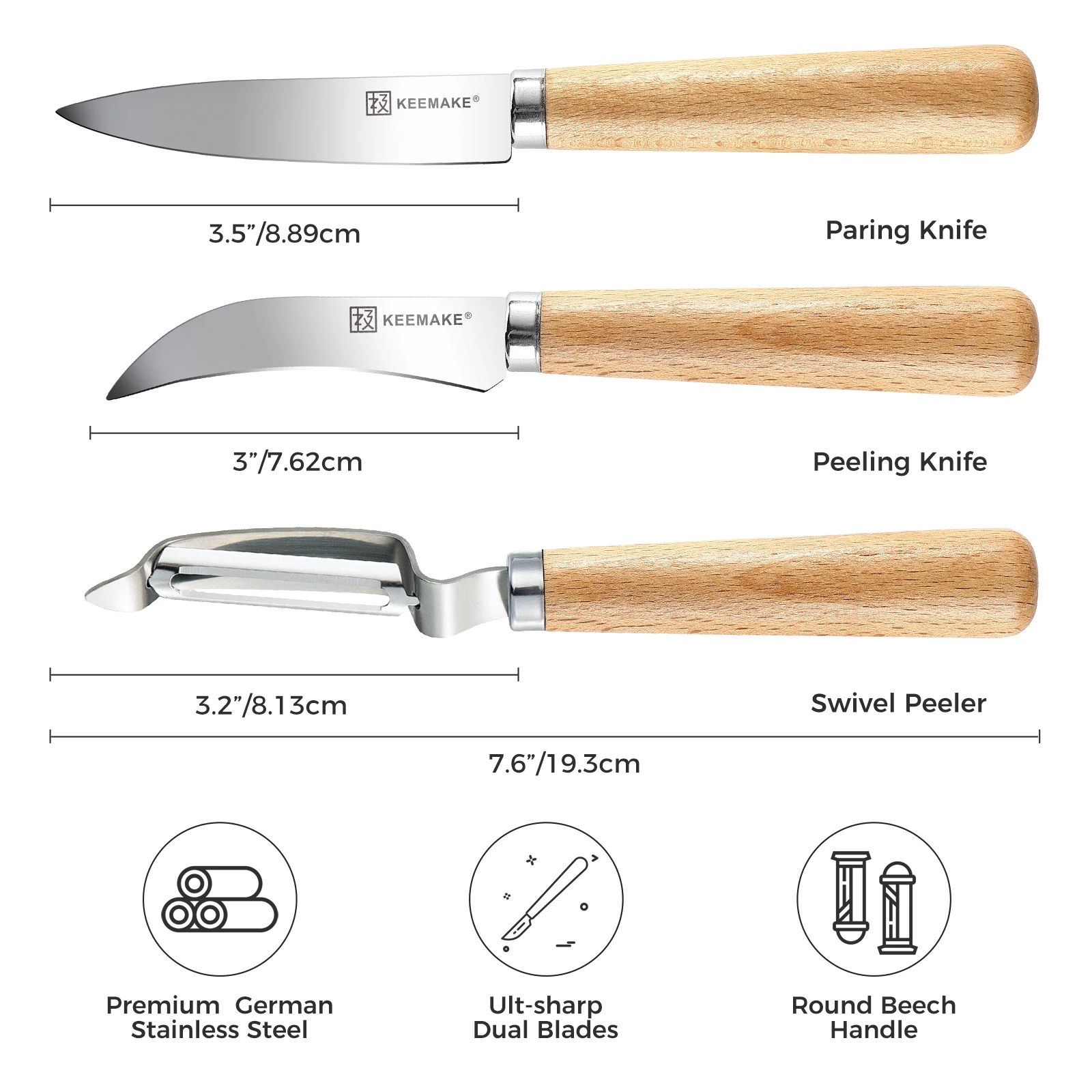 keemake 3pcs paring knife set stainless steel kitchen knives fruit kitchen gadgets peeling knife potatoes melon planing free global shipping
