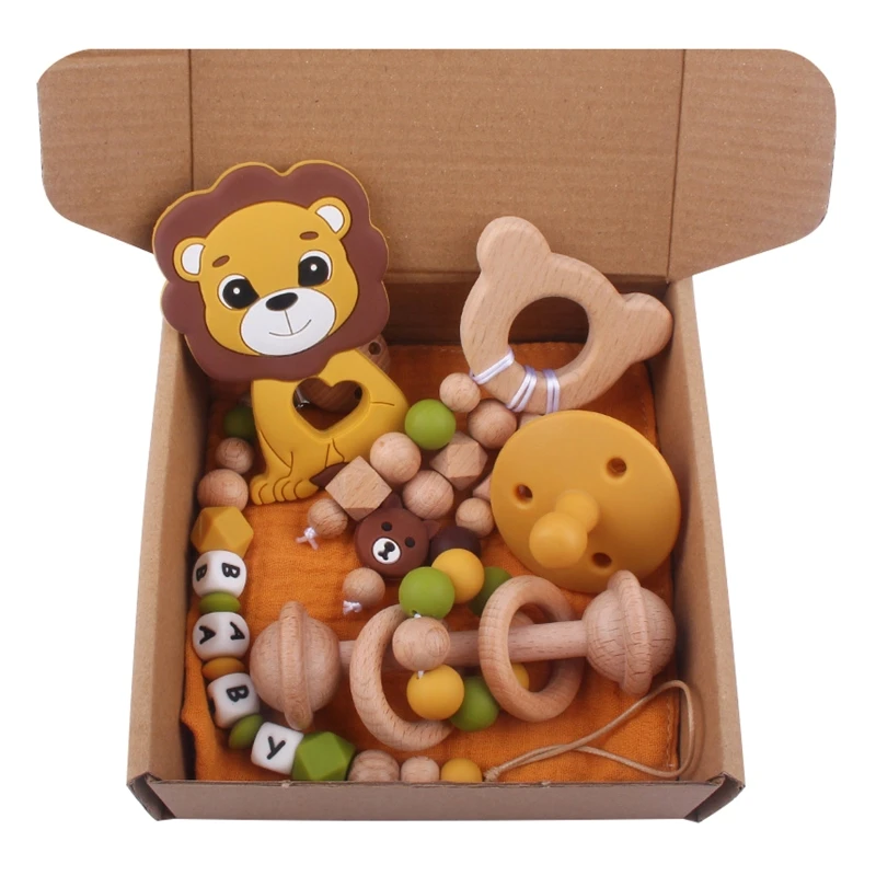 

Pacifier Holder for Newborn Teething Toy Storage Anti-Drop Safety Silicone Beaded Soothie Clip Toy Food Grade for 2022 New