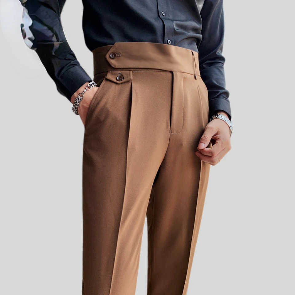 

Men Straight Casual Pants 2023 Summer New Korean Style Baggy Personality Slit Ankle Length Blazer Trousers Male Streetwear H15