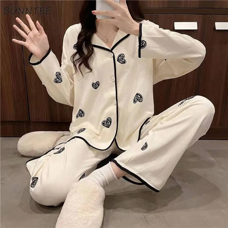 

Pajama Sets Women Print Women Spring New Casual Cozy Soft Breathable Home Elegant Sweet Design Korean Style Ulzzang Young Retro