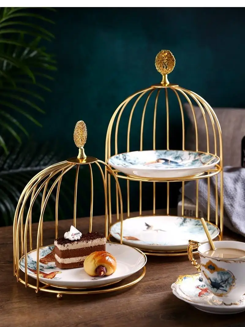 

Двухслойная тарелка с животными джунглей для гостиной светильник роскошный золотой кованый железный каркас бытовой керамический поднос для кондитерских изделий
