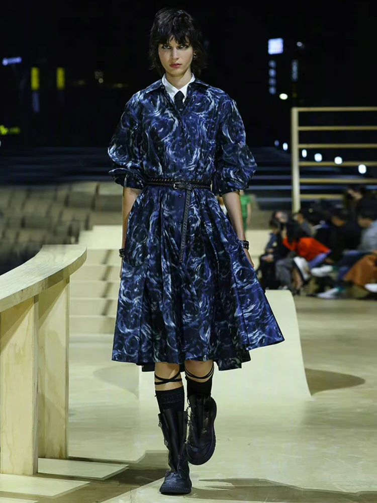 

Женское модельное Платье До Колена, элегантное праздничное платье знаменитости с геометрическим принтом и длинным рукавом, лето