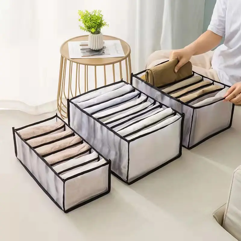 

Jeans Compartment Storage Box Closet Clothes Drawer Mesh Separation Box Stacking Pants Drawer Divider Can Washed Home Organizer