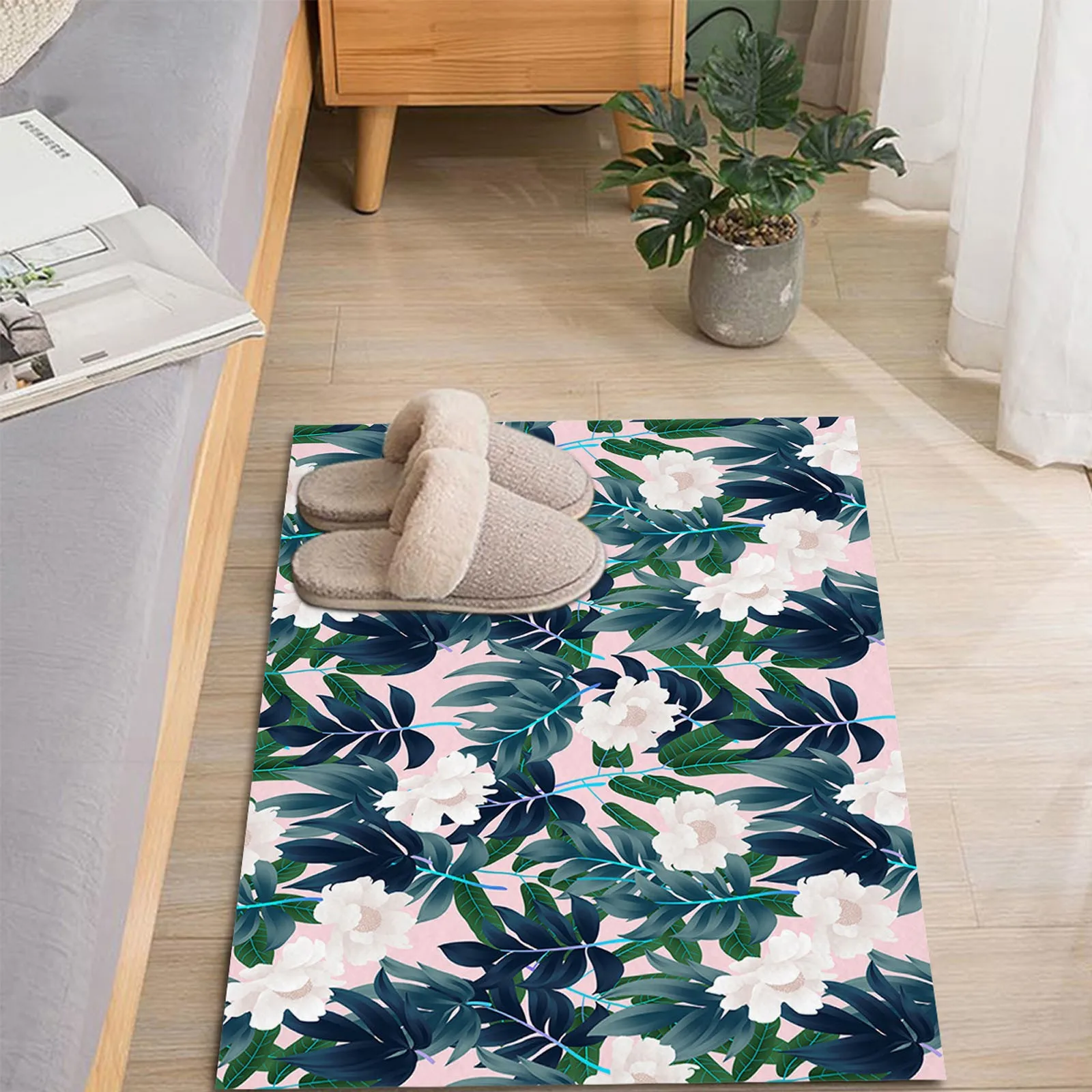 

Floor Mats Non Slip Door Mats Home Decoration Carpet Tropical Jungle Green Plants Living Room Non Slip Mat Pompom Blanket Throw