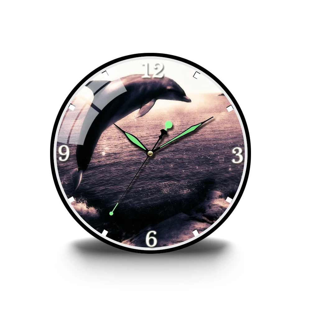 

30cm Kitchen Watch Wall Clock Silent Rustic Relogio De Parede Home Decor Dolphin Sunset Clock Horloge Murale