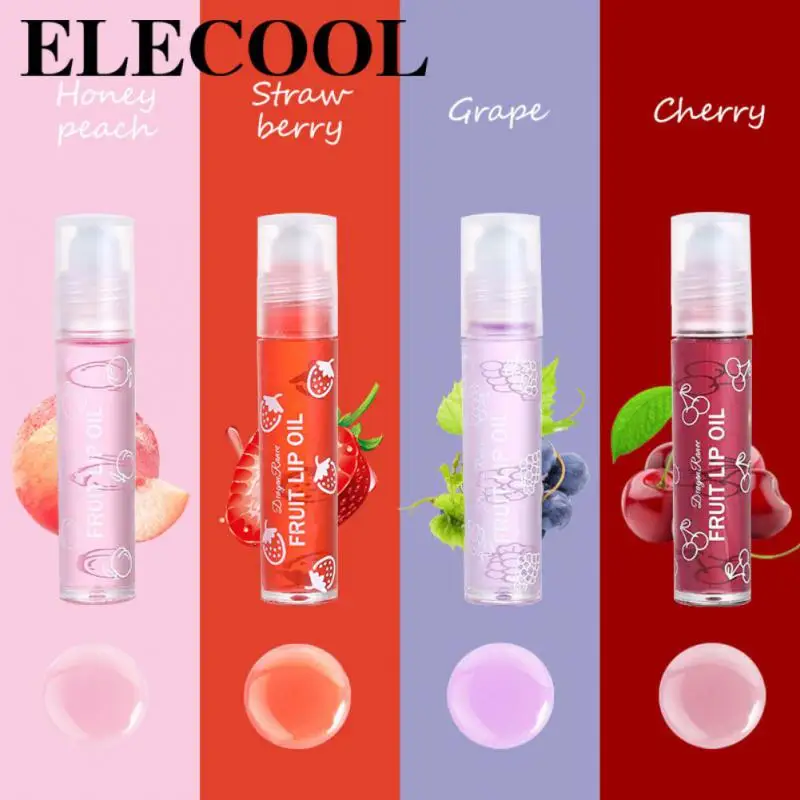 

Glass Lip Gloss Long-lasting Transparent Toot Plump Moisturizing Lip Care Fruit Roll-on Lip Oil Set Transparent Lip Glaze