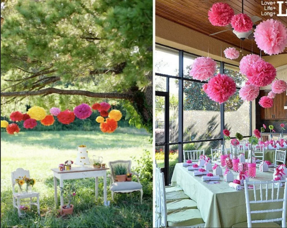 Доступно 29 цветов! Большого размера разноцветный бумажные помпоны шар украшение