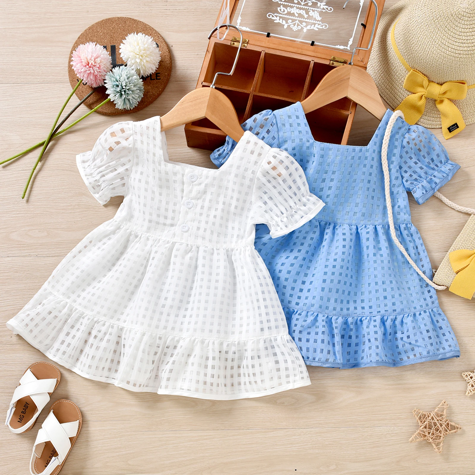 

Летнее платье с коротким рукавом и квадратным вырезом, на возраст 6-3 года