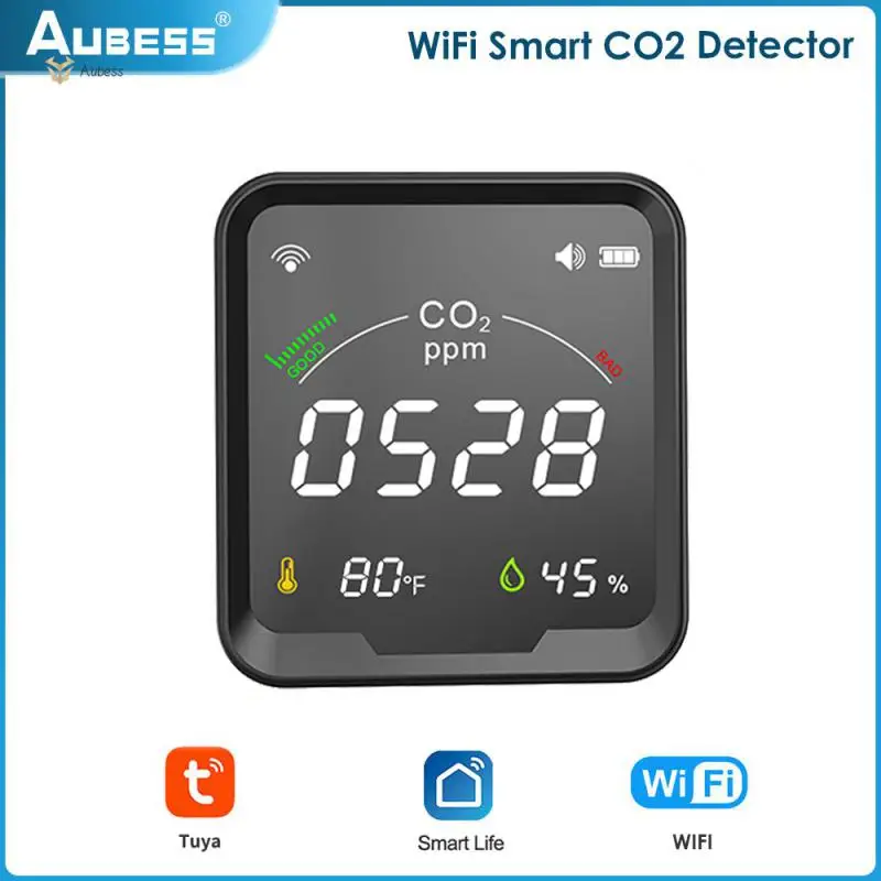 

Temperature And Humidity Sensor Smart Life App 3 In 1 Air Quality Sensor Multifunctional Wifi Co2 Monitor Detect Sound Alarm