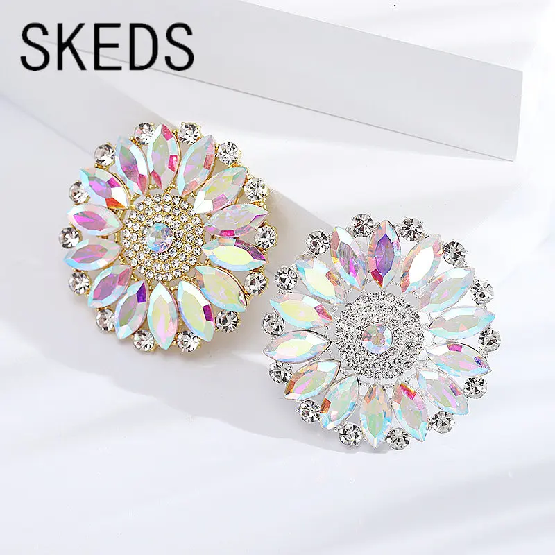 

SKEDS Exaggerated Decoration Dazzle Rhinestone Round Brooches Pins For Women Luxury Crystal Party Banquet Badges Corsage Gift