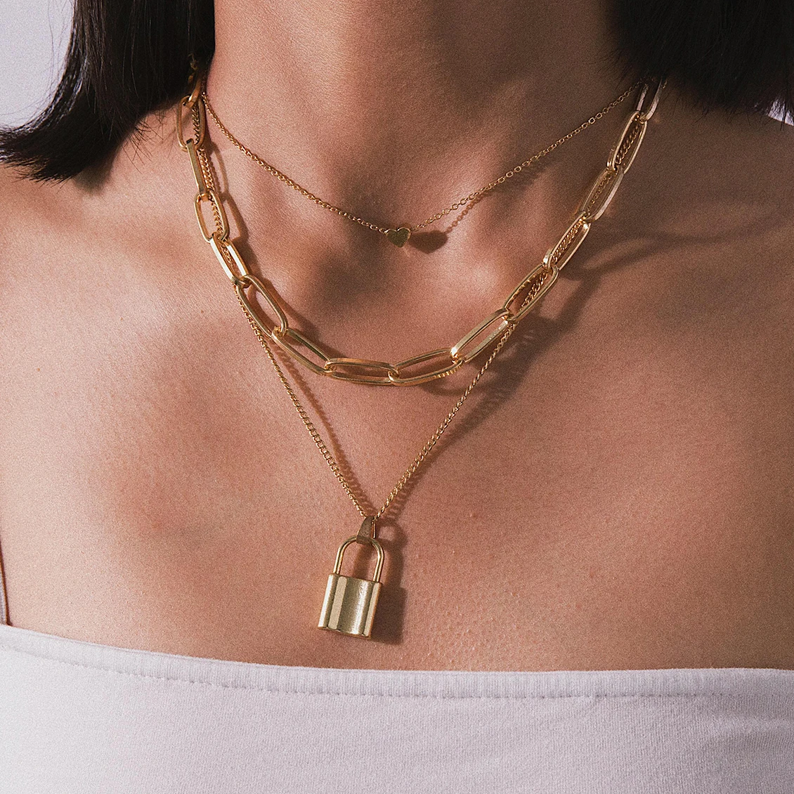 

Ingemark Multilayer Lock Pendant Choker Necklace for Women Vintage Love Heart Chain Grunge Aesthetic Egirl Jewelry Steampunk New