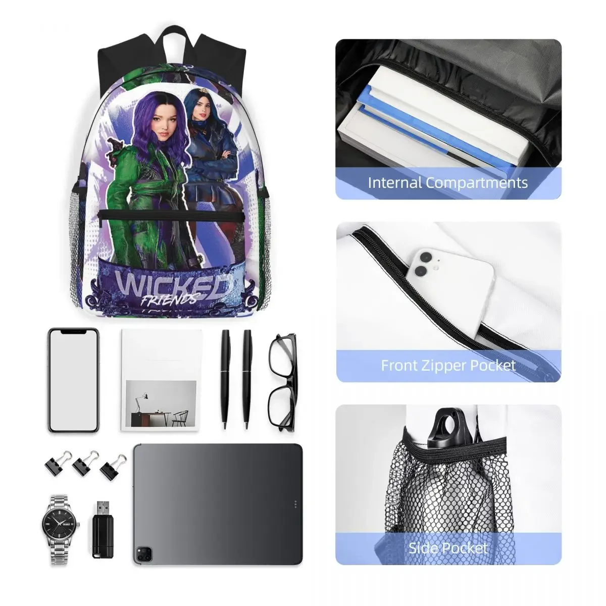 Фото Рюкзак Mal And Evie Wicked Friends Descendants для студентов, школьный рюкзак, походный рюкзак для путешествий, для мужчин и женщин, сумка для книг, наплечная сумка №4